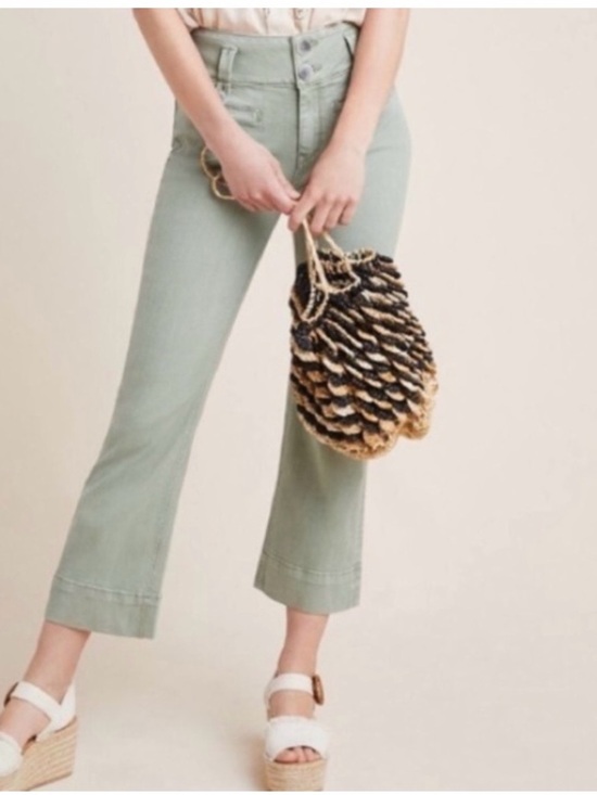 Pilcro and the Letterpress Denim - Pilcro and The LeatherPress Sage Green High-Rise Cropped Flare Pants Jeans Sz 27